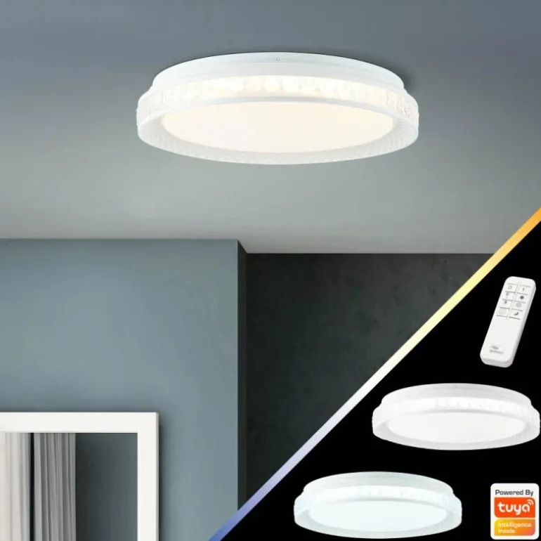 Plafonnier Brilliant Burlie LED Blanc, 1 lumière, Télécommandes, Changeur de couleurs