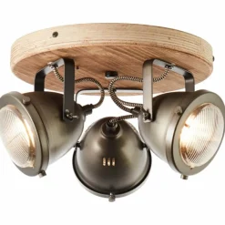 Plafonnier Brilliant CARMEN Acier inoxydable, Bois foncé, 3 lumières