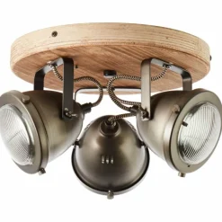 Plafonnier Brilliant CARMEN Acier inoxydable, Bois foncé, 3 lumières