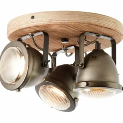 Plafonnier Brilliant CARMEN Acier inoxydable, Bois foncé, 3 lumières