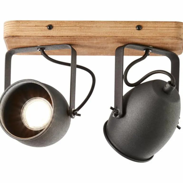 Plafonnier Brilliant CROWTON Bois foncé, Noir, 2 lumières