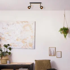 Plafonnier Brilliant Daintree Écru, Noir, 2 lumières