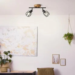 Plafonnier Brilliant Gwen Bois foncé, 2 lumières