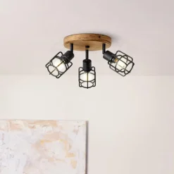 Plafonnier Brilliant Gwen Bois foncé, 3 lumières