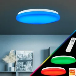 Plafonnier Brilliant Heddy LED Blanc, 1 lumière, Télécommandes, Changeur de couleurs