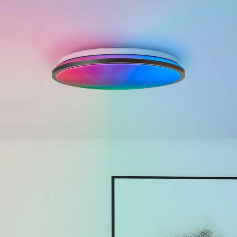 Plafonnier Brilliant Heida LED Noir, Blanc, 1 lumière, Télécommandes, Changeur de couleurs