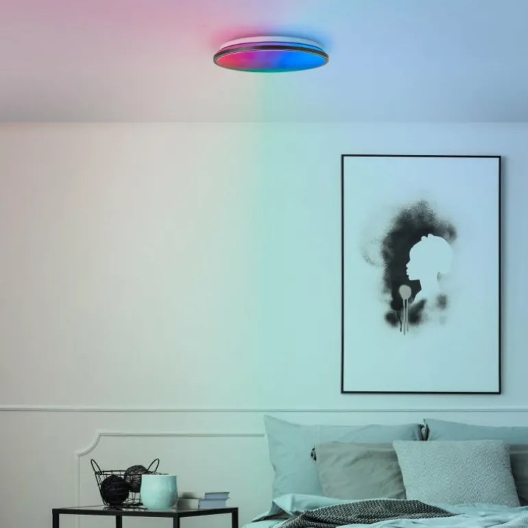 Plafonnier Brilliant Heida LED Noir, Blanc, 1 lumière, Télécommandes, Changeur de couleurs