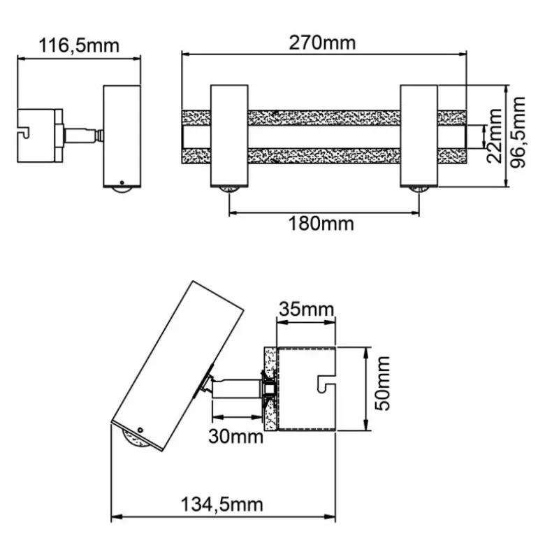 Plafonnier Brilliant Howle LED Aluminium, Noir, 2 lumières