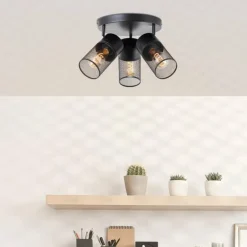 Plafonnier Brilliant Kamolo Noir, 3 lumières