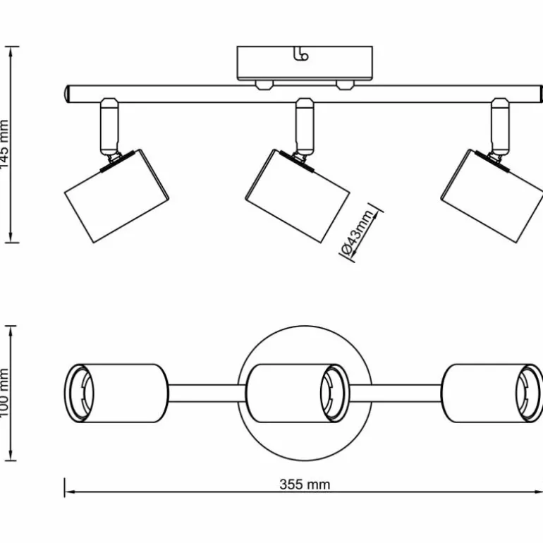 Plafonnier Brilliant Kerry Or, Noir, 3 lumières