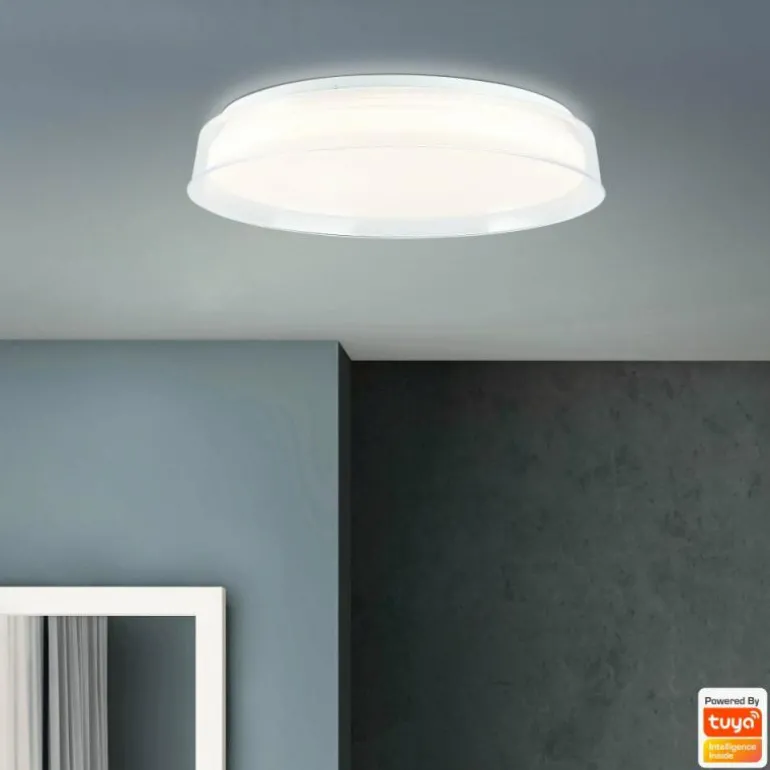 Plafonnier Brilliant Leanna LED Blanc, 1 lumière, Télécommandes, Changeur de couleurs