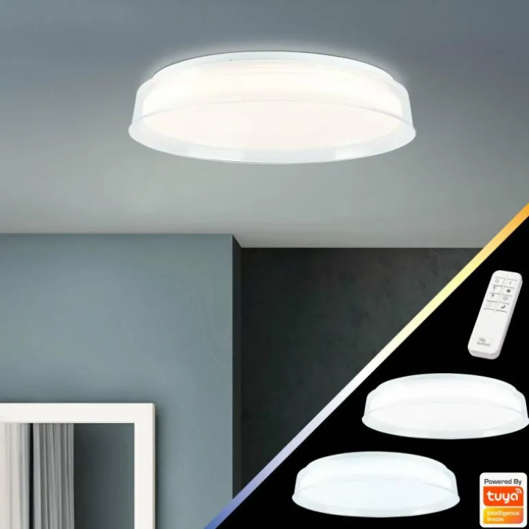 Plafonnier Brilliant Leanna LED Blanc, 1 lumière, Télécommandes, Changeur de couleurs