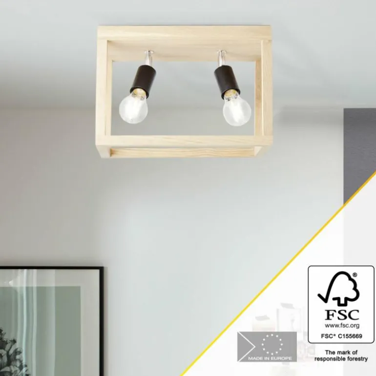 Plafonnier Brilliant Nerea Bois clair, Noir, 2 lumières