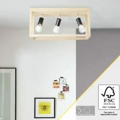 Plafonnier Brilliant Nerea Bois clair, Noir, 3 lumières