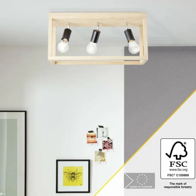 Plafonnier Brilliant Nerea Bois clair, Noir, 3 lumières