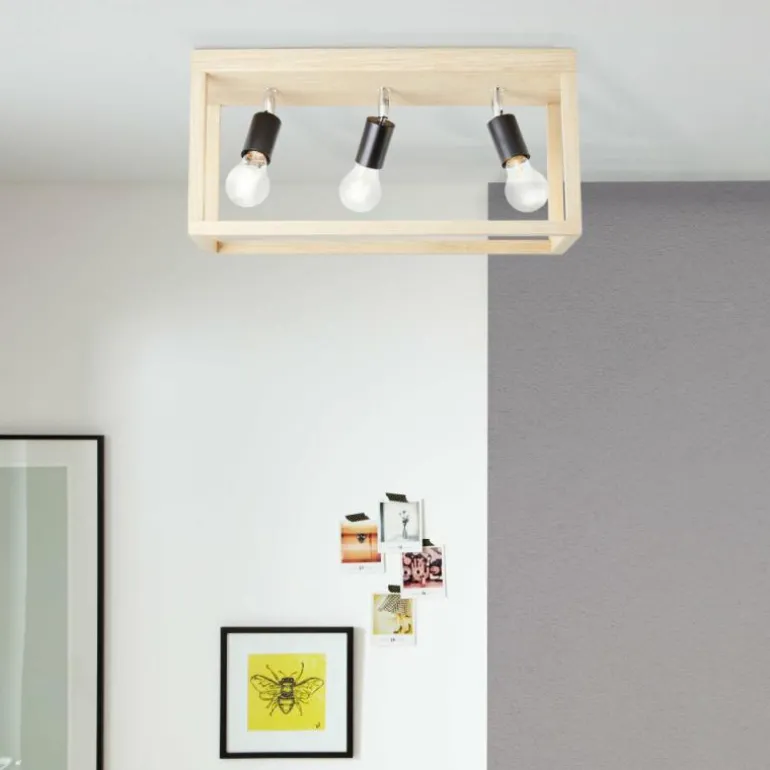 Plafonnier Brilliant Nerea Bois clair, Noir, 3 lumières