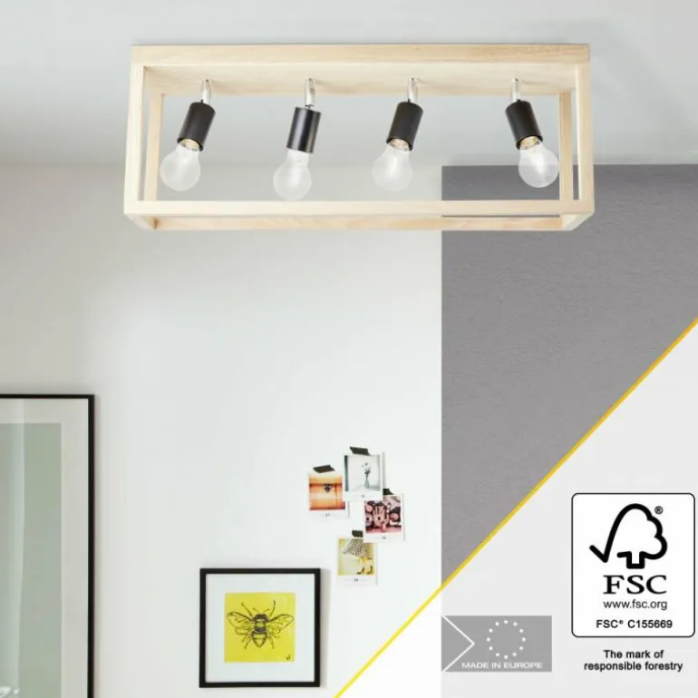 Plafonnier Brilliant Nerea Bois clair, Noir, 4 lumières