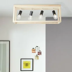 Plafonnier Brilliant Nerea Bois clair, Noir, 4 lumières