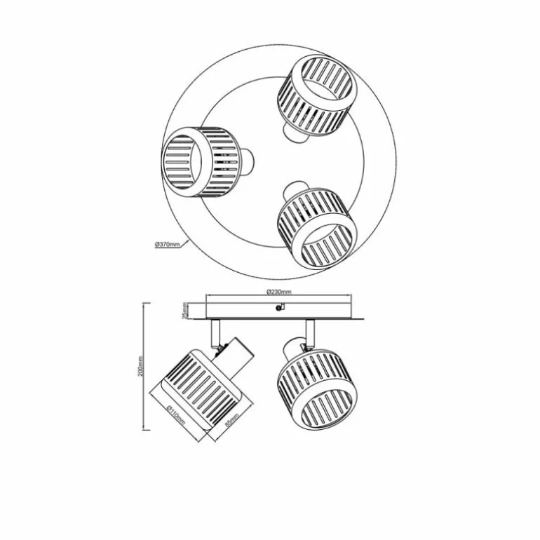 Plafonnier Brilliant Tyas Noir, 3 lumières