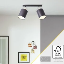 Plafonnier Brilliant Vonnie Bois clair, Noir, 2 lumières