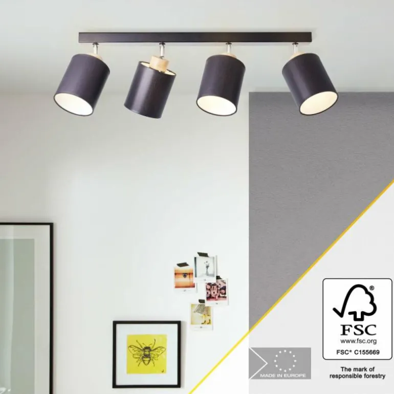 Plafonnier Brilliant Vonnie Bois clair, Noir, 4 lumières