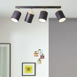 Plafonnier Brilliant Vonnie Bois clair, Noir, 4 lumières