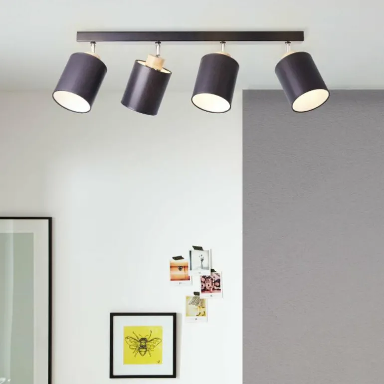 Plafonnier Brilliant Vonnie Bois clair, Noir, 4 lumières