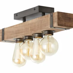 Plafonnier Brilliant Woodhill Bois foncé, Noir, 4 lumières