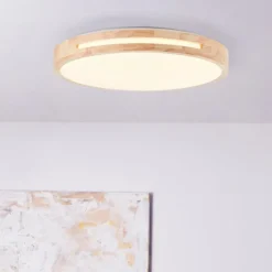 Plafonnier Brilliant Woodbury LED Bois clair, Blanc, 1 lumière