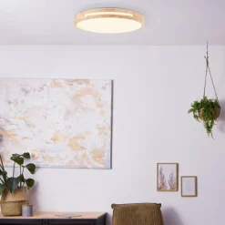 Plafonnier Brilliant Woodbury LED Bois clair, Blanc, 1 lumière