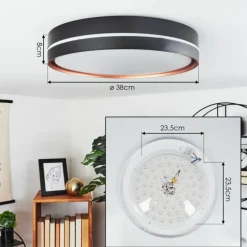 Plafonnier Cachalot LED Cuivre, Noir, 1 lumière, Télécommandes, Changeur de couleurs