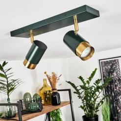 Plafonnier Campanas Vert, Laiton, 2 lumières