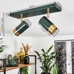 Plafonnier Campanas Vert, Laiton, 2 lumières