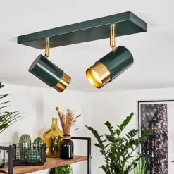 Plafonnier Campanas Vert, Laiton, 2 lumières