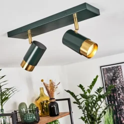 Plafonnier Campanas Vert, Laiton, 2 lumières