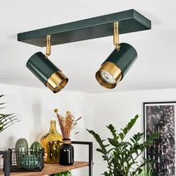 Plafonnier Campanas Vert, Laiton, 2 lumières