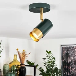 Plafonnier Campanas Vert, Laiton, 1 lumière