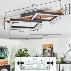 Plafonnier Cascada Brun, Couleur bois, Noir, 1 lumière