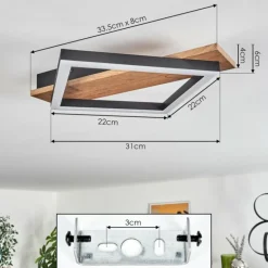 Plafonnier Cascada Brun, Couleur bois, Noir, 1 lumière