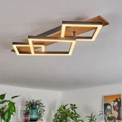 Plafonnier Cascada Brun, Couleur bois, Noir, 1 lumière