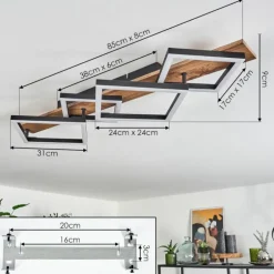 Plafonnier Cascada LED Brun, Couleur bois, Noir, 1 lumière
