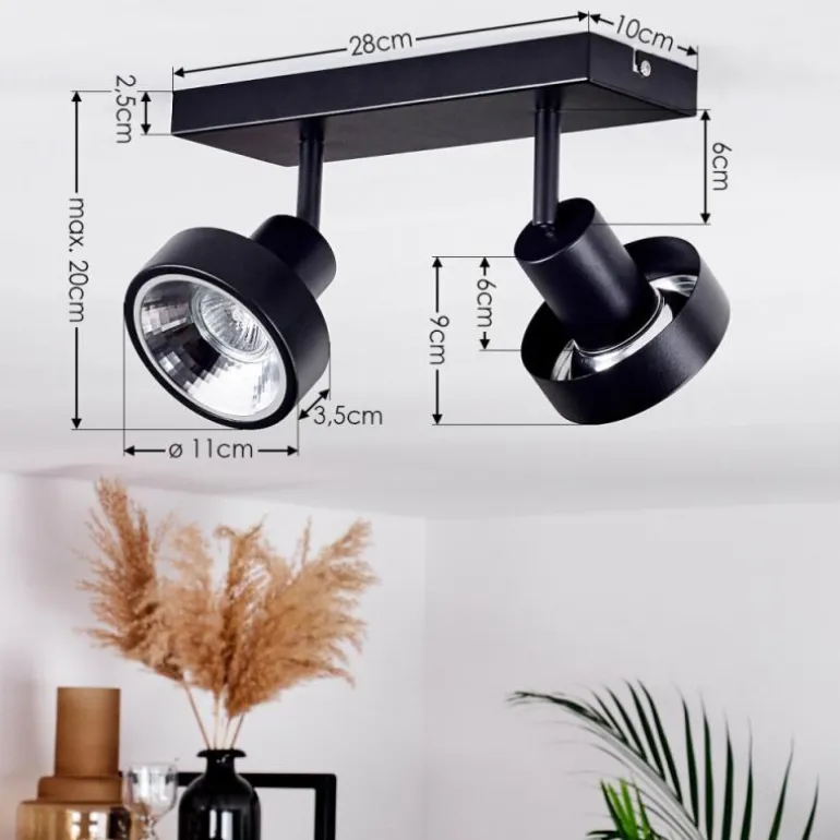 Plafonnier Chagres Noir, Argenté, 2 lumières