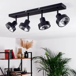 Plafonnier Chagres Noir, Argenté, 4 lumières