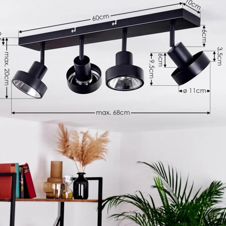 Plafonnier Chagres Noir, Argenté, 4 lumières