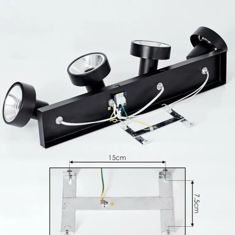 Plafonnier Chagres Noir, Argenté, 4 lumières