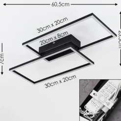 Plafonnier Cheka LED Noir, 2 lumières, Télécommandes