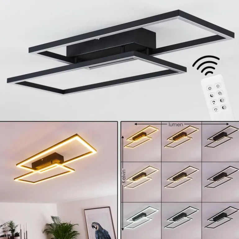 Plafonnier Cheka LED Noir, 2 lumières, Télécommandes