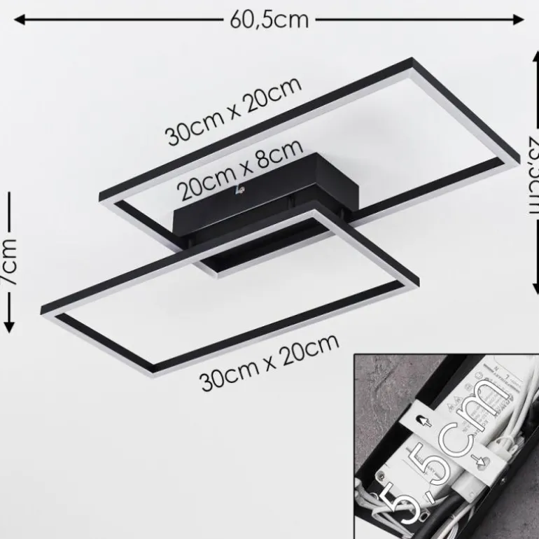 Plafonnier Cheka LED Noir, 2 lumières, Télécommandes