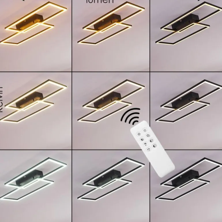 Plafonnier Cheka LED Noir, 2 lumières, Télécommandes