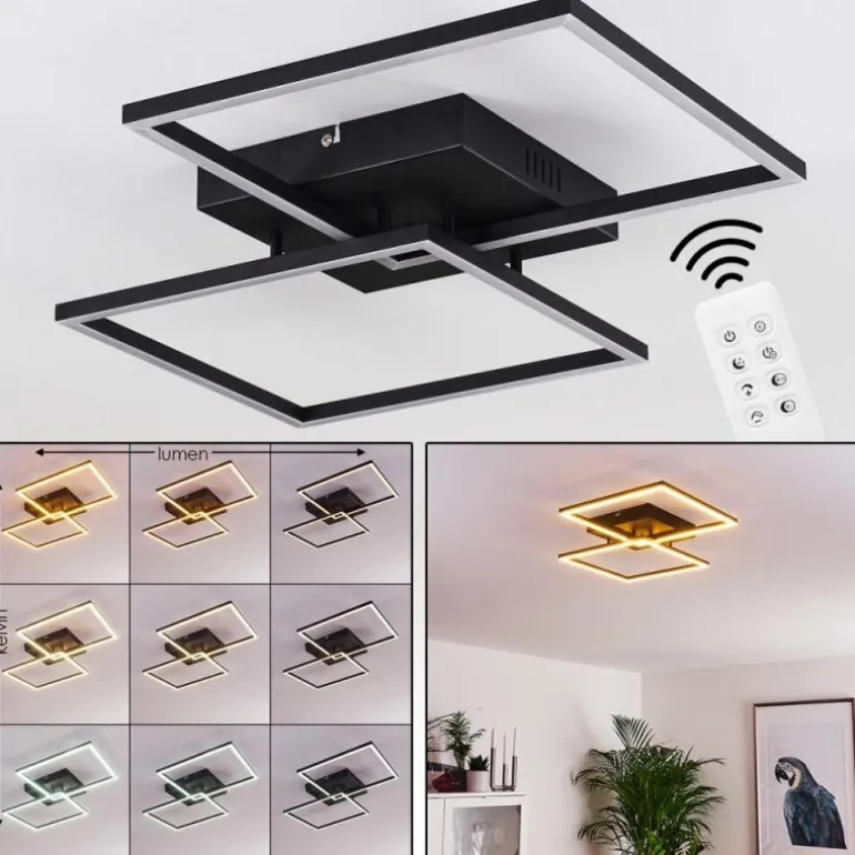 Plafonnier Cheka LED Noir, 2 lumières, Télécommandes